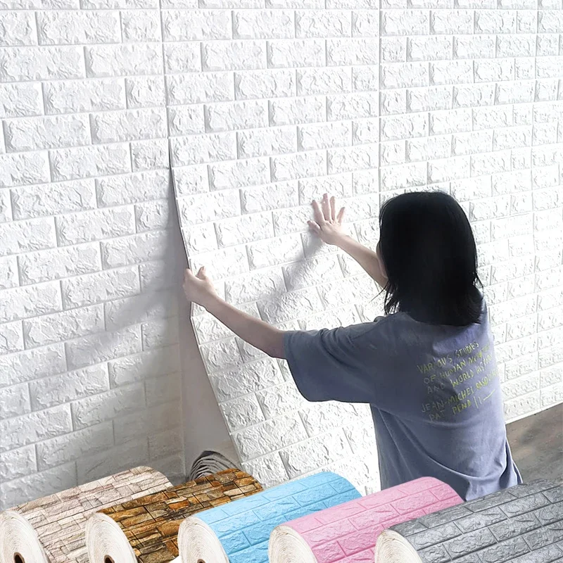 

10m 3D Wallpaper Stickers Roll Panel White Soft Foam Brick Marble Rock Cobblestone DIY Wall Home Room Decor Protect Waterproof