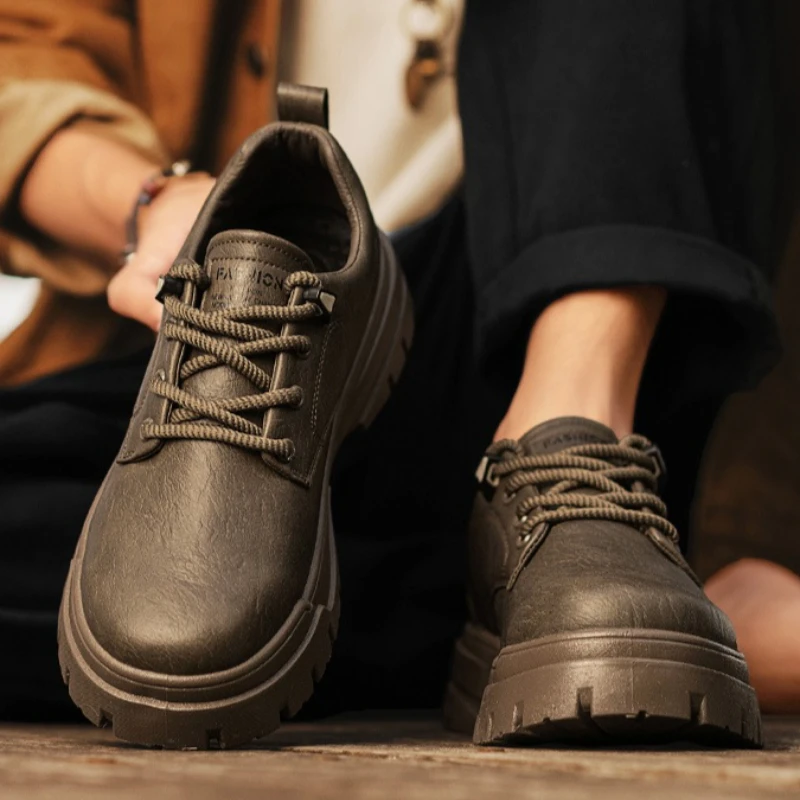 

Мужская весенне-осенняя кожаная повседневная обувь с неглубоким носком и круглым носком, высококачественная официальная повседневная обувь на шнуровке, новая кожаная повседневная обувь
