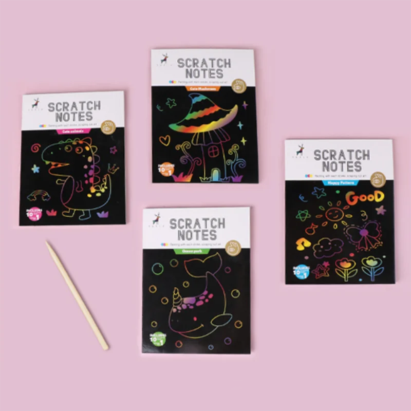 Puzzle coloré pour enfants, Notes à gratter, papier Graffiti fait à la main, bricolage, dessin animé créatif, peinture à la cire à gratter