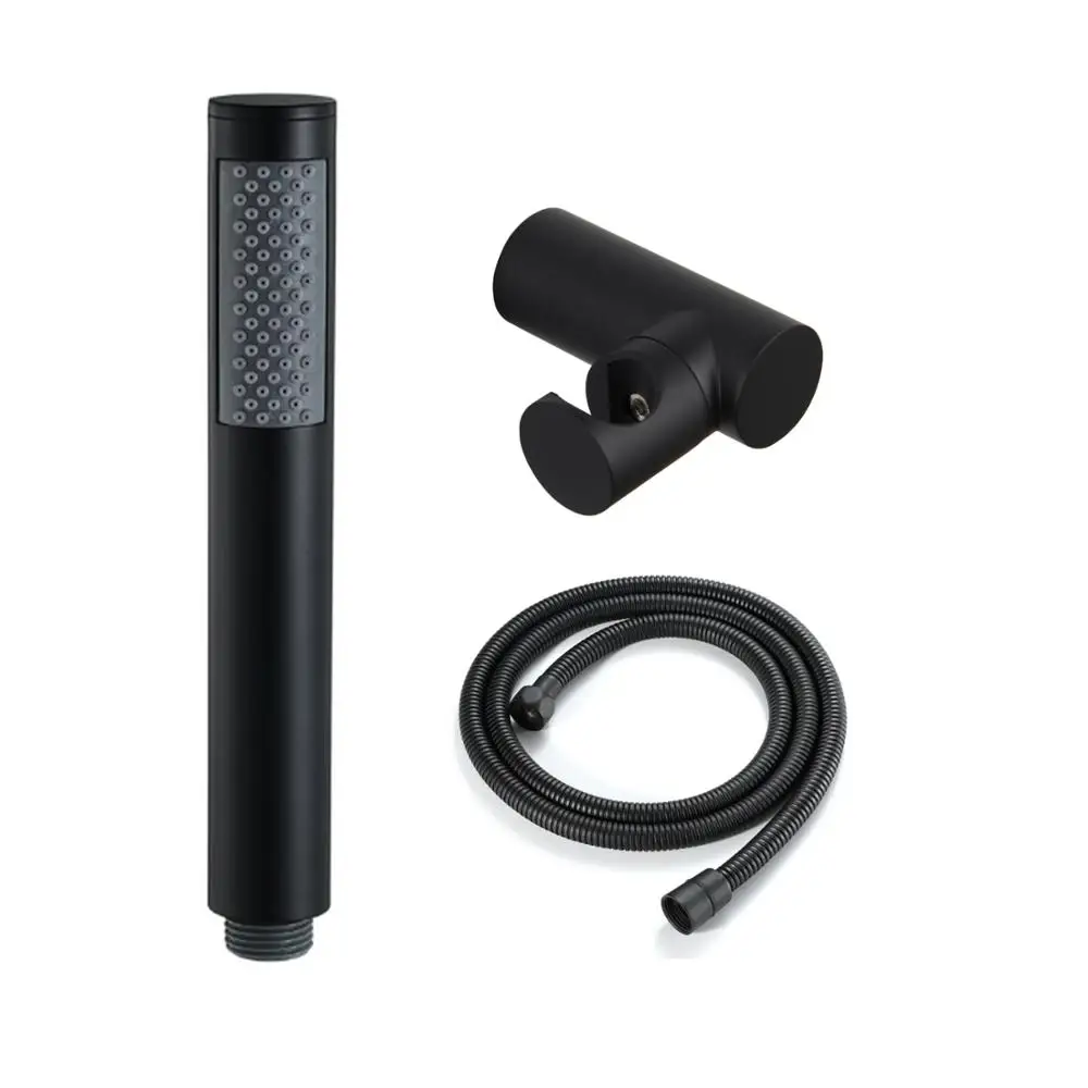 

Латунная ручная насадка для душа с круглой черной отделкой, удлиненным шлангом из нержавеющей стали и держателем кронштейна для современной ванной комнаты