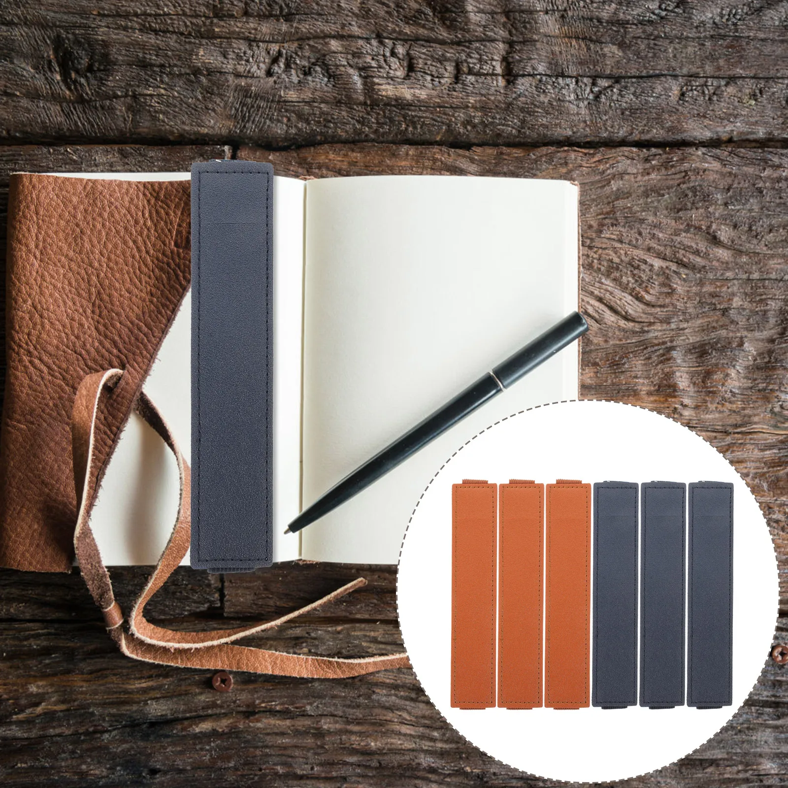 

6Pcs Capacitive Pen Sleeve Elastic Band Pen Holder Notebook Journal Planner Pen Pouch Black Brown Set