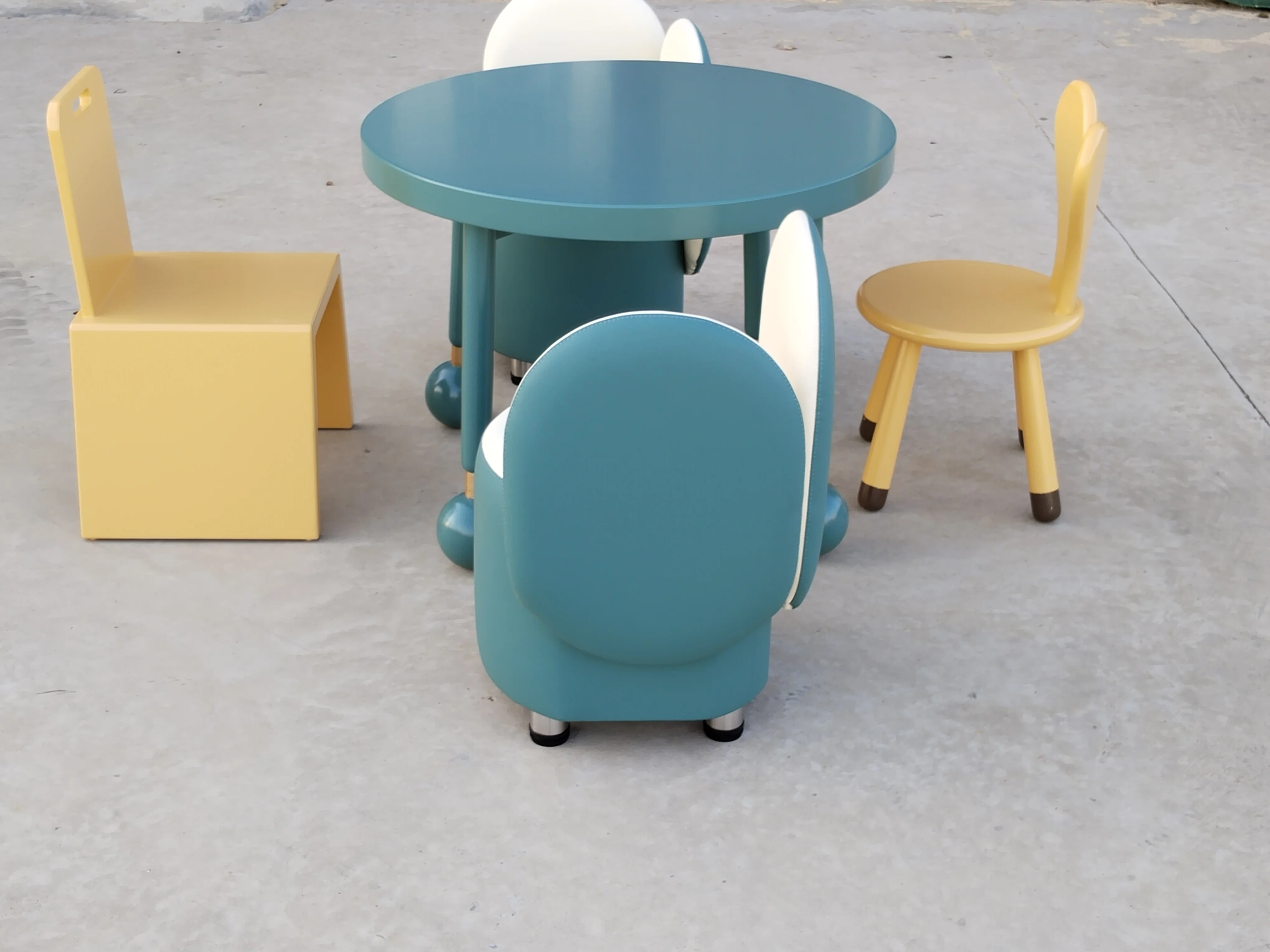 Children's area Overhead library Children's chairs building block table Play area Handmade furniture