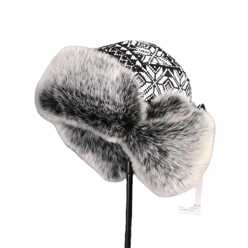 Russian Fur Hat Ushanka Black White Bomber Hats Male Female Ear Flaps Winter Thick Warm Knitting Outdoor Trapper Hat