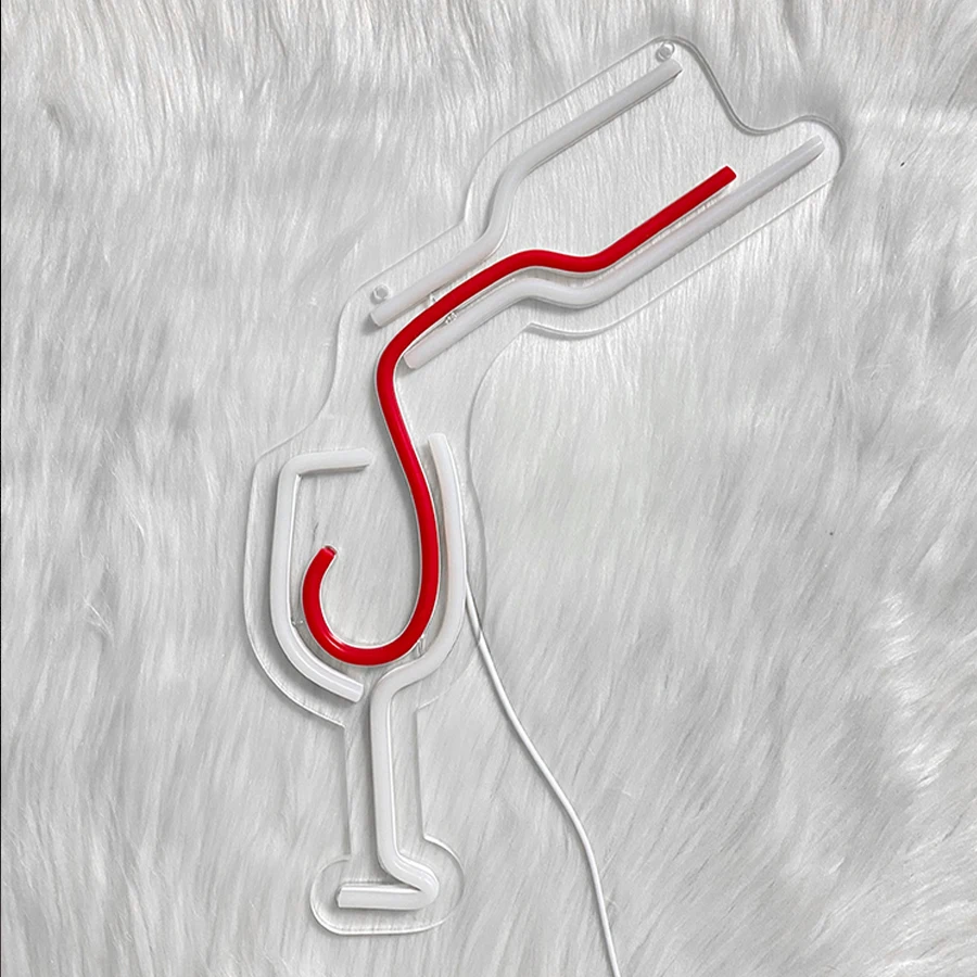 레드 와인 글라스 Led 네온 사인, 손으로 만든 붓는 아이콘, USB 전원, 레스토랑, 클럽, 가족 모임, 바 장식에 적합