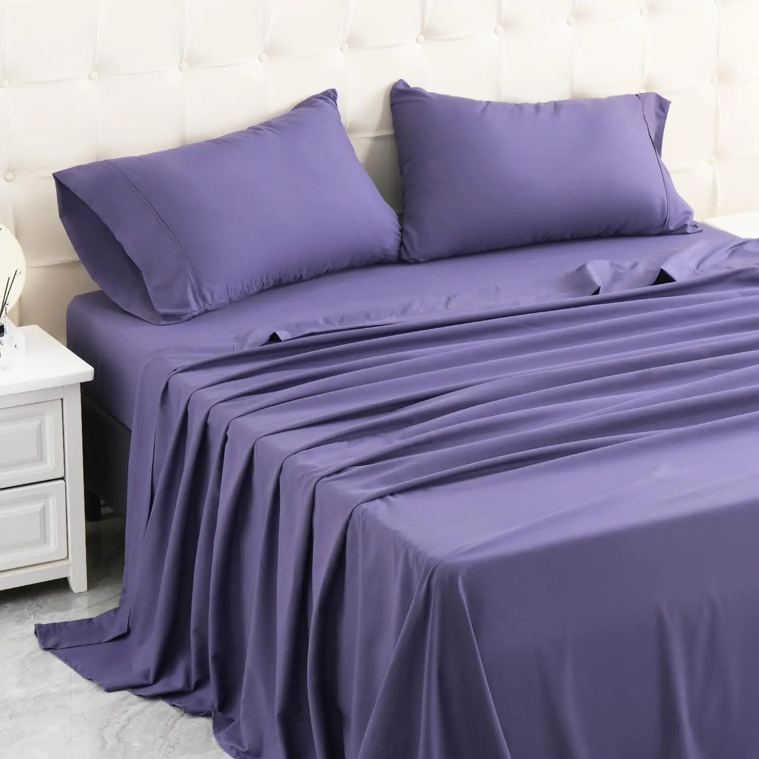

Queen Bed Sheets Set 4 Pieces, Soft Breathable Bedding, 16" Deep Pocket, Classic Purple