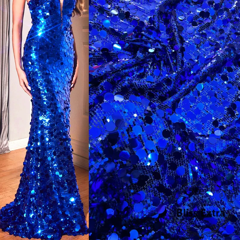 

Блестящая ткань королевского синего цвета с блестками для женского платья, материал платья для выступлений, кружево с вышивкой блестками, ткань для вечеринки