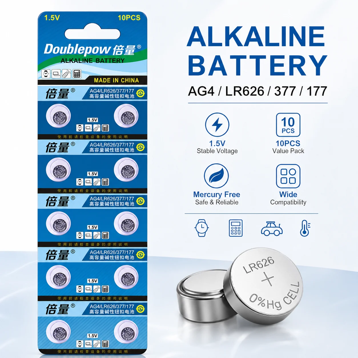 SR626SW AG4 LR626 377 377A 1.55V Alkaline Coin Cell Battery for Watch Remote Calculator Toy Flashlight