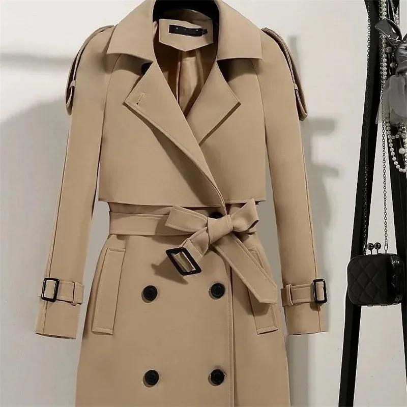 Women Long Trench Coat Fashion Windproof Coat Double Breasted Trench Coats Green Belt Windbreaker Spring Autumn Female Outerwear