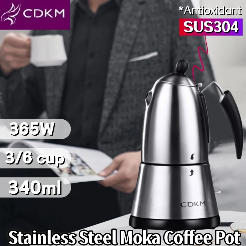 

CDKM Stainless Steel Moka Coffee Machine One-Button Automatic Extraction Automatic Power Off Home Use 365W 340ml Capacity 3/6
