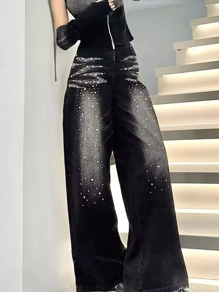 

Женские черные готические джинсы Y2k, мешковатые эстетические винтажные брюки 90-х годов, уличная одежда в стиле Харадзюку, тройные джинсовые брюки 2000-х годов, одежда