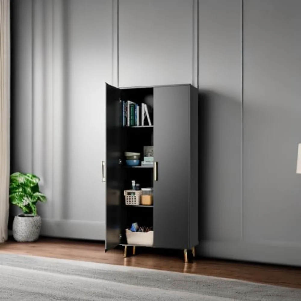 Gabinete de almacenamiento alto, gabinete de despensa de cocina independiente con estante y puertas ajustables, acento de almacenamiento de piso para