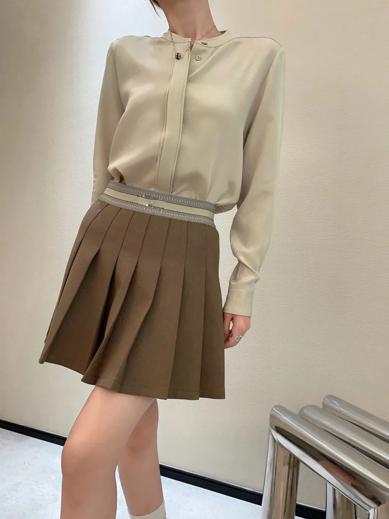 

2024Spring Autumn Japanese Style High-waisted Mini Dress Slimming Anti-exposure Pleated Skirt Women's Versatile Sweater Dress