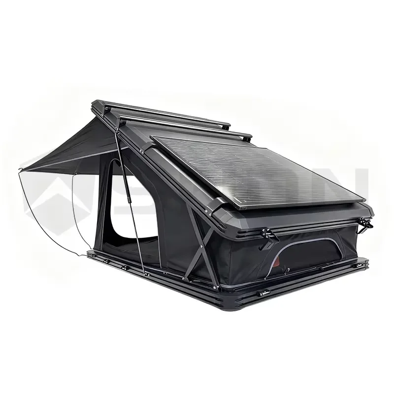 Hot Selling Outdoor Camping Aluminum Hard Shell Roof Top Tent Large  Hinge Hardshell Rooftop Tent with Solar