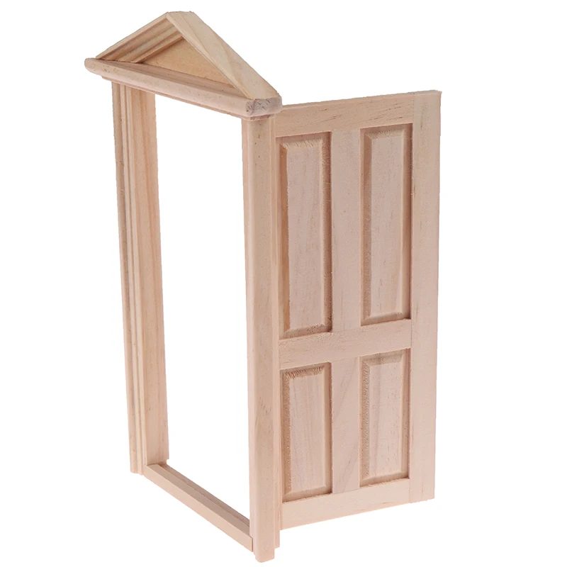 Miniaturowe drewniane drzwi do domku dla lalek 1:12, nielakierowane, symulacja, DIY, drewniane drzwi z wieżą, akcesoria meblowe