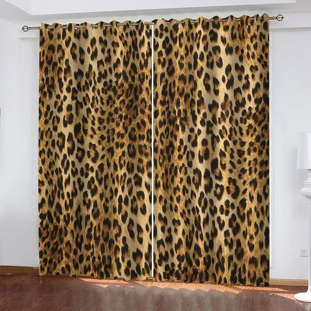 2Pcs Leopard Print Curtains Animal Pattern Living Room Bedroom Fashion Wild Style Sun Shade Decorative Window Drapes