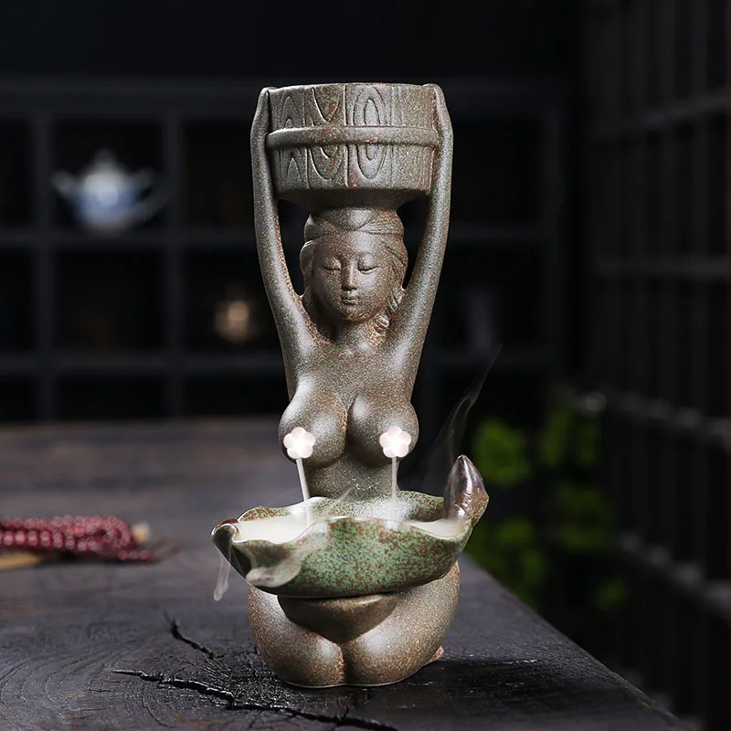 1pc Beauty Purple Clay Backflow Incense Burner Sandalwood Ceramic Censer Tea Ceremony Decoration Home Decor (Without Incense）