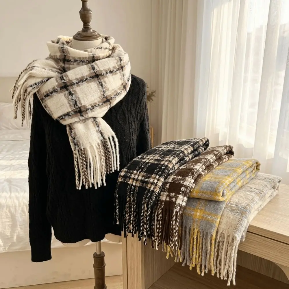 Durable Faux Cashmere Women's Scarf Plaid Pattern Warm Fashion Shawl Versatile High Grade Neck Warmer Fall Winter Wear