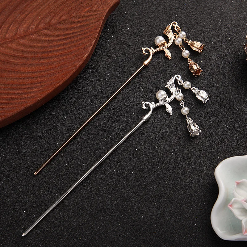 Chinese Classic Tassel Hairpin Pearl Hair Sticks Hair Accessories Plate Hair Fork Headwear Headpieces Wedding Accessories