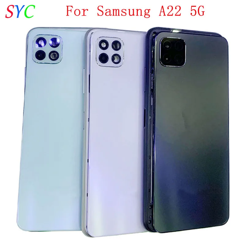 

Rear Door Battery Cover Housing Case For Samsung A22 5G A226 Back Cover with Middle Frame Camera Lens Logo Repair Parts