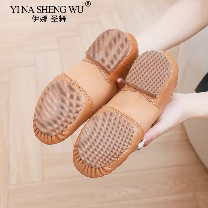 Sepatu Jazz Kain Elastis Bersol Lembut Sepatu Latihan Dalam Ruangan Hitam Coklat Kulit Asli Kain Elastis Sepatu Latihan Tari Latin