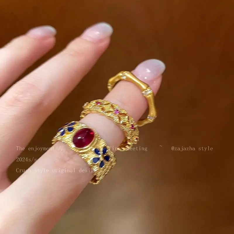 Light Luxury Enamel Court Ring Bamboo Joint Personality Fashion Retro Design High Quality Jewelry