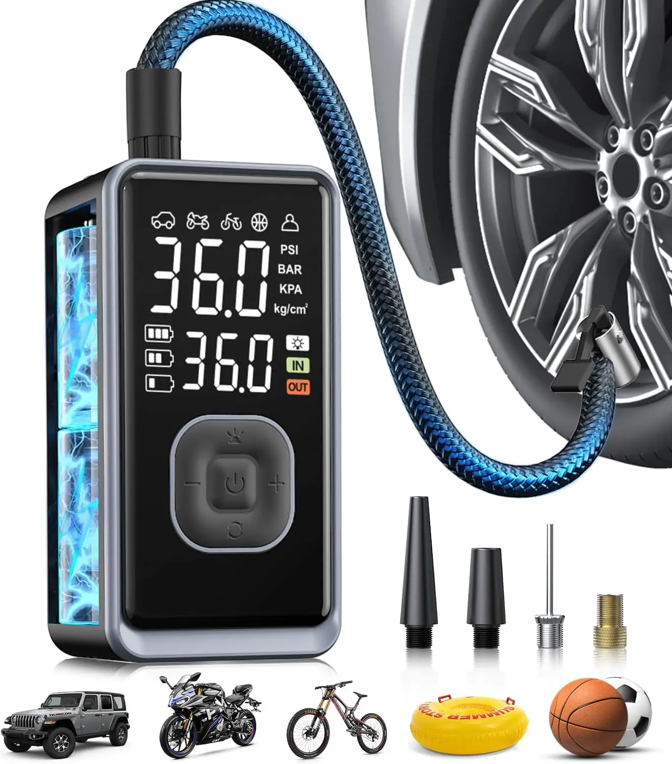 

Portable Tire Inflator 150PSI Mini Air Compressor with Digital Display, Fast Inflation for Car, Bike, Motorcycle, Ball – LED Lig