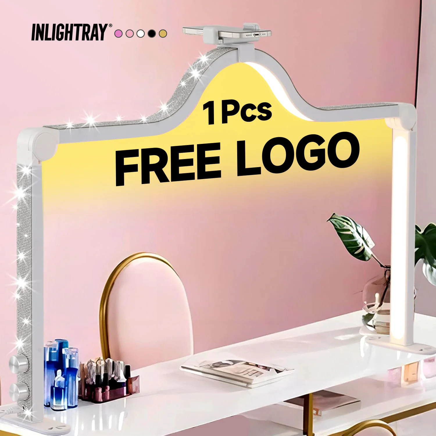 

Free LOGO Salon LED Half Moon Lamp Adjustable Foldable Desk Light for Eyelash & Nail Art Rotary Knob Portable Makeup Lighting