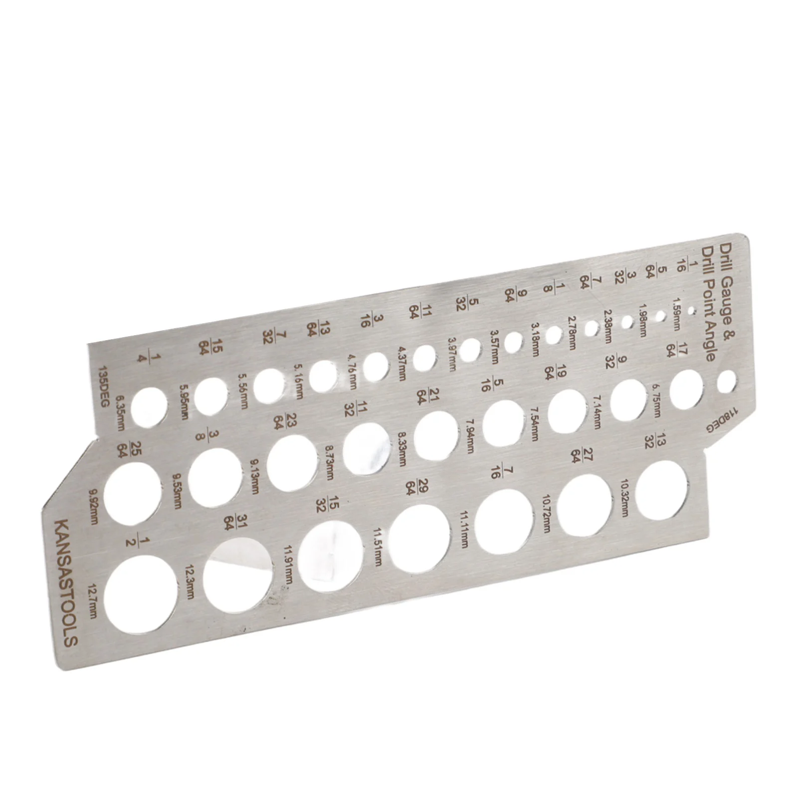 1PCS Stainless Steel 30-Hole Drill Gauge With 135° And 118° Notches For Imperial Scale 1/16-1/2 Diameter Ruler Tool Parts