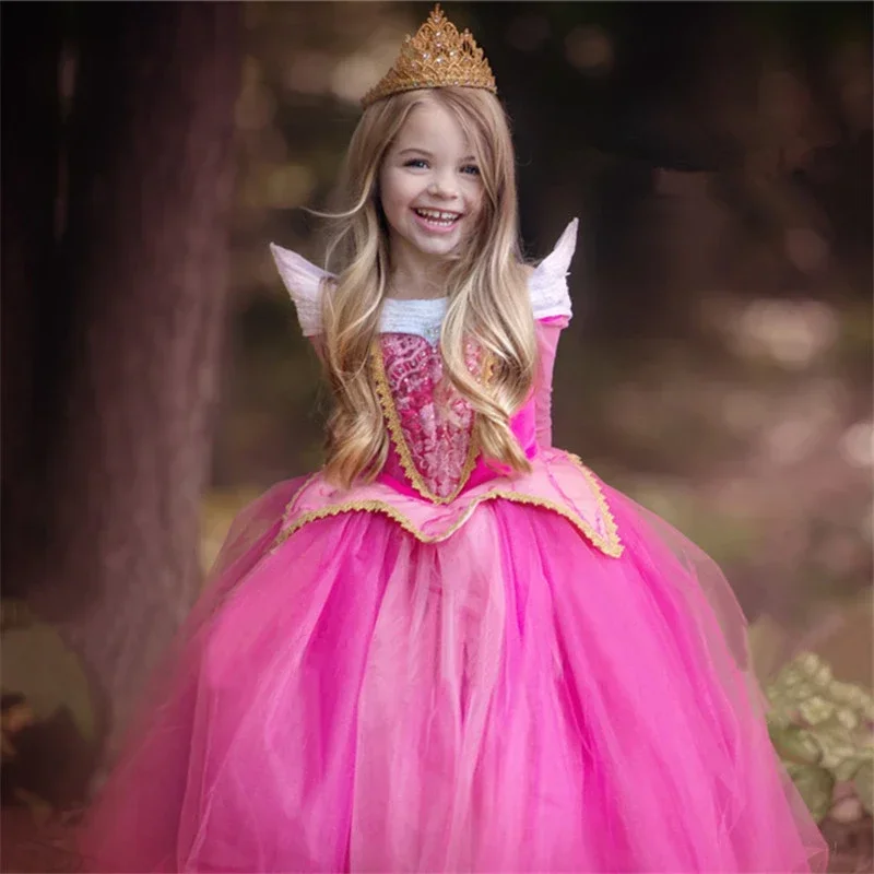 Girls Sleeping Beauty Aurora Cosplay Princess Dress Halloween Costume for Kids 4-10 Years Children Carnival Party Clothings