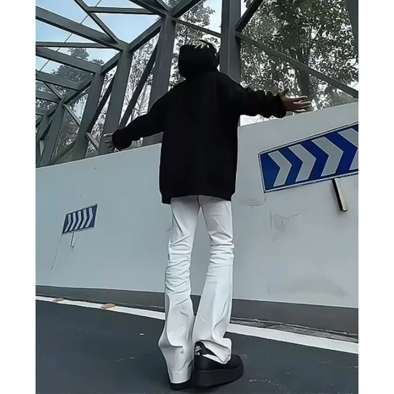 

Cleanfit White Straight Leg Men's Jeans High Street Sle Lengthening Legs High Waist Denim Pants Youthful Trendy Wear Resistant