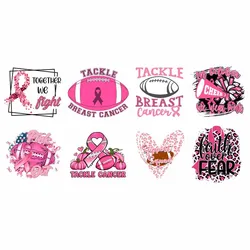 Pink Breast Cancer Heat Iron On Print Sticker DTF Tackle Cancer Thermals Patches For T-Shirts Leopard Prin DIY