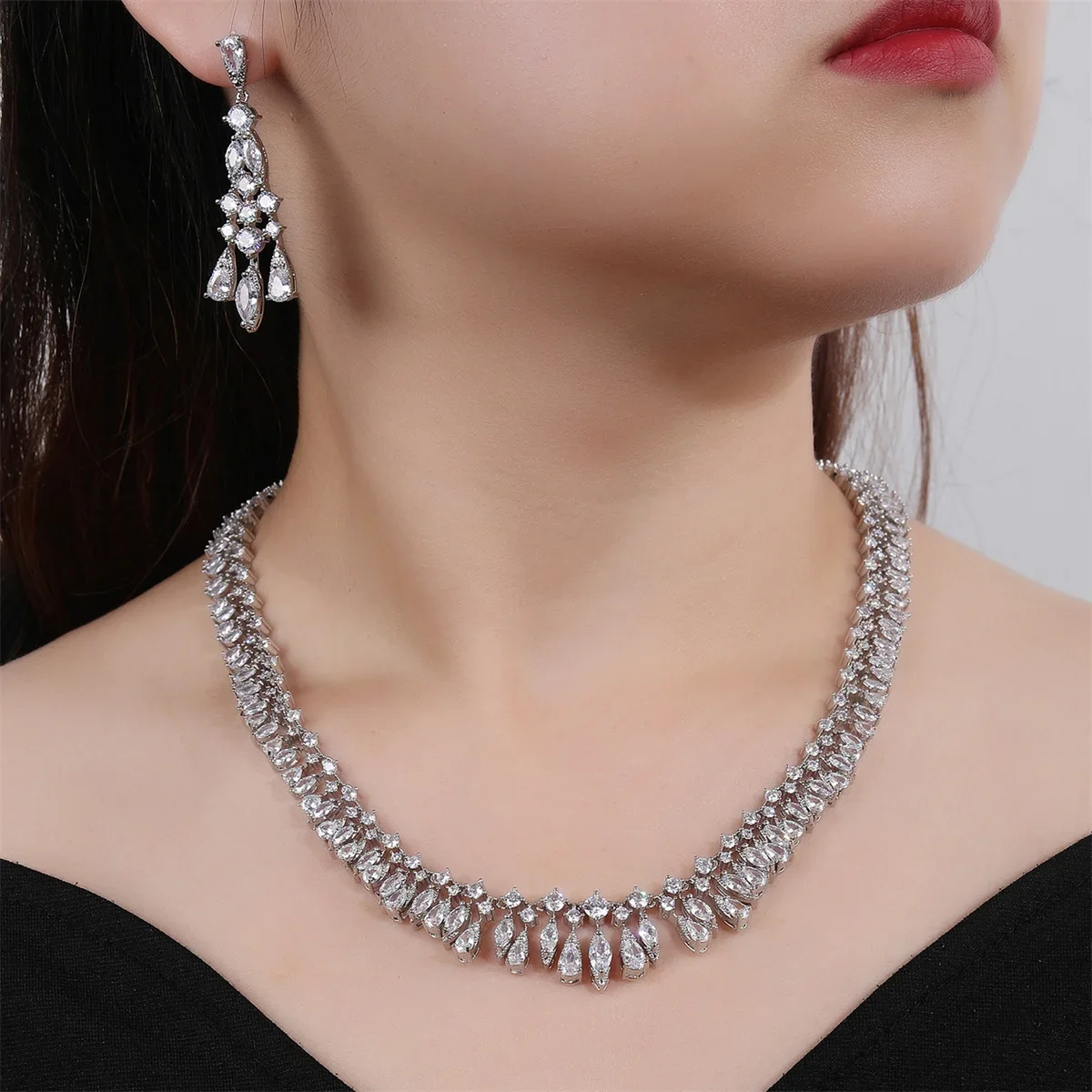 

Fashion CZ Waterdrop Cubic Zirconia Necklace Earrings Set Bridal Wedding Jewelry Sets for Women Gift CN11234