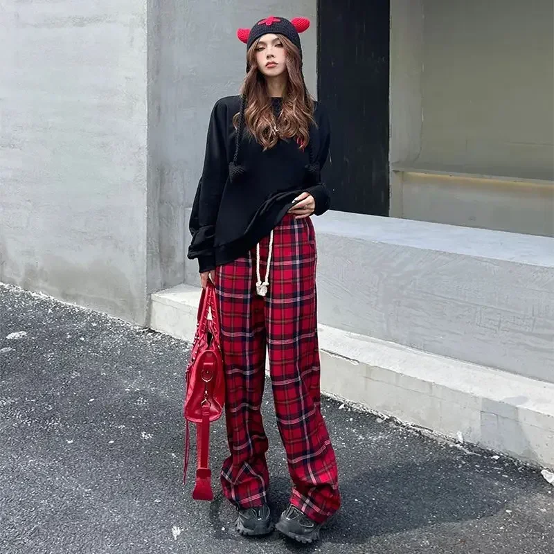 

Female Trousers Spring Autumn Vintage Plaid Women's Pants New In Clothing Classic One Size Chic and Elegant Trends 2025 Outfits