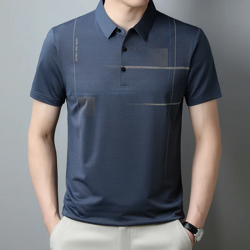 POLO de manga corta para hombre, camiseta informal holgada de seda de hielo, transpirable, novedad de verano