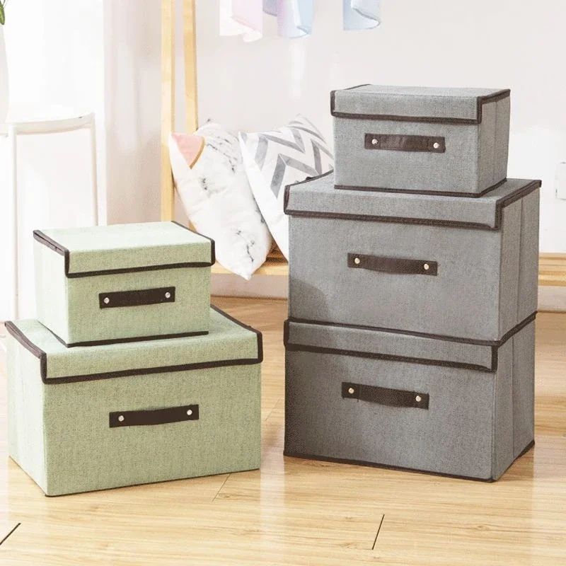 Foldable Clothes Storage Box with Lid Dust Proof Toys Storage Bin Wardrobe Closet Organizer Stackable Sundries Storage Box