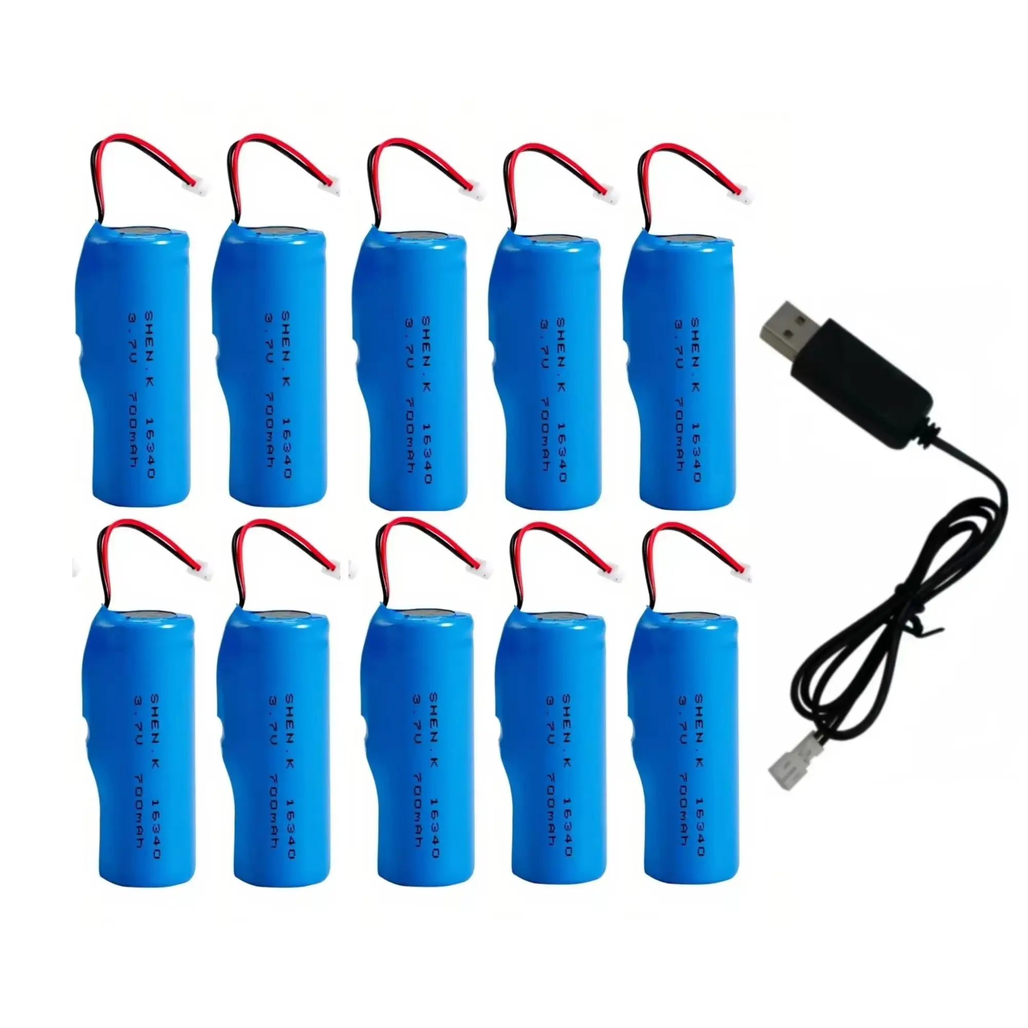 10 Uds 16340 3,7 V 700mAh batería de litio recargable con cables conector CR123A para cámara alarma de humo cámara espía Flash luz de juguete