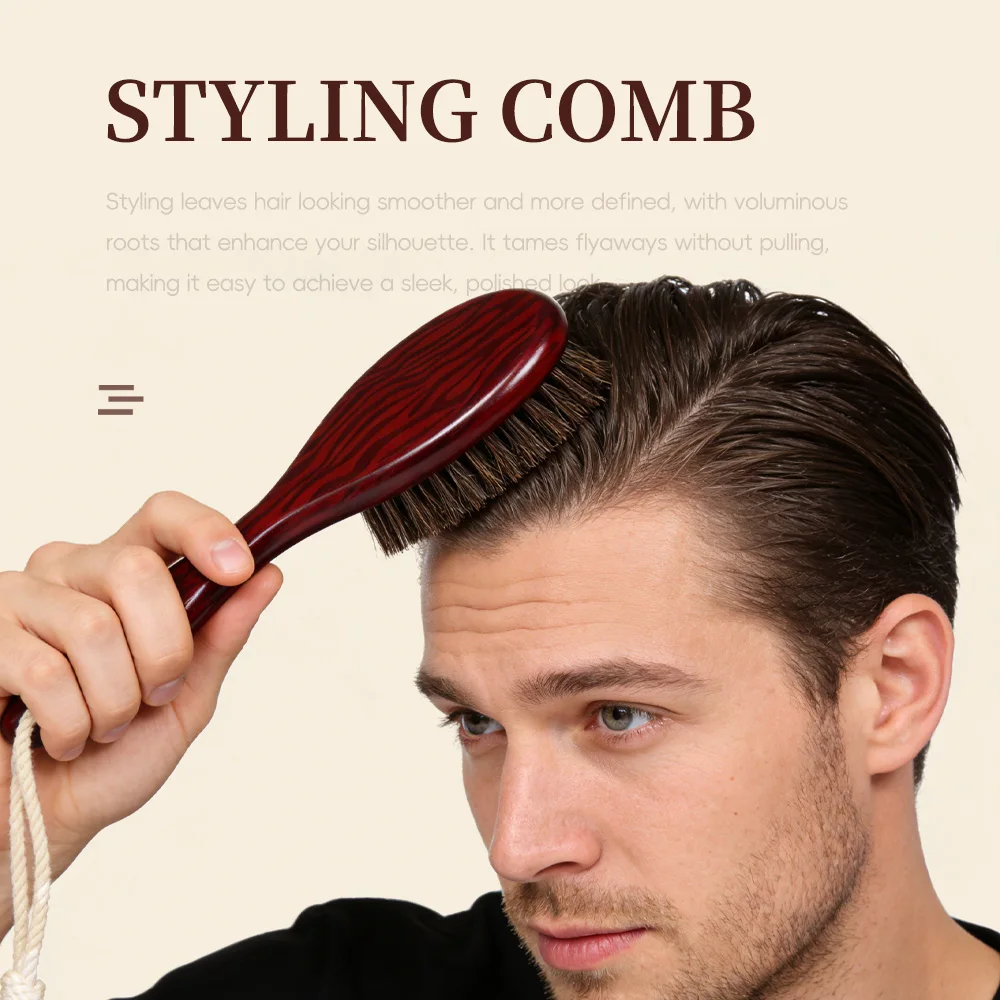 2Pcs Men's Boar Bristle Brush & Folding Comb Set Portable Pocket Comb for Beard & Hair Styling Tools