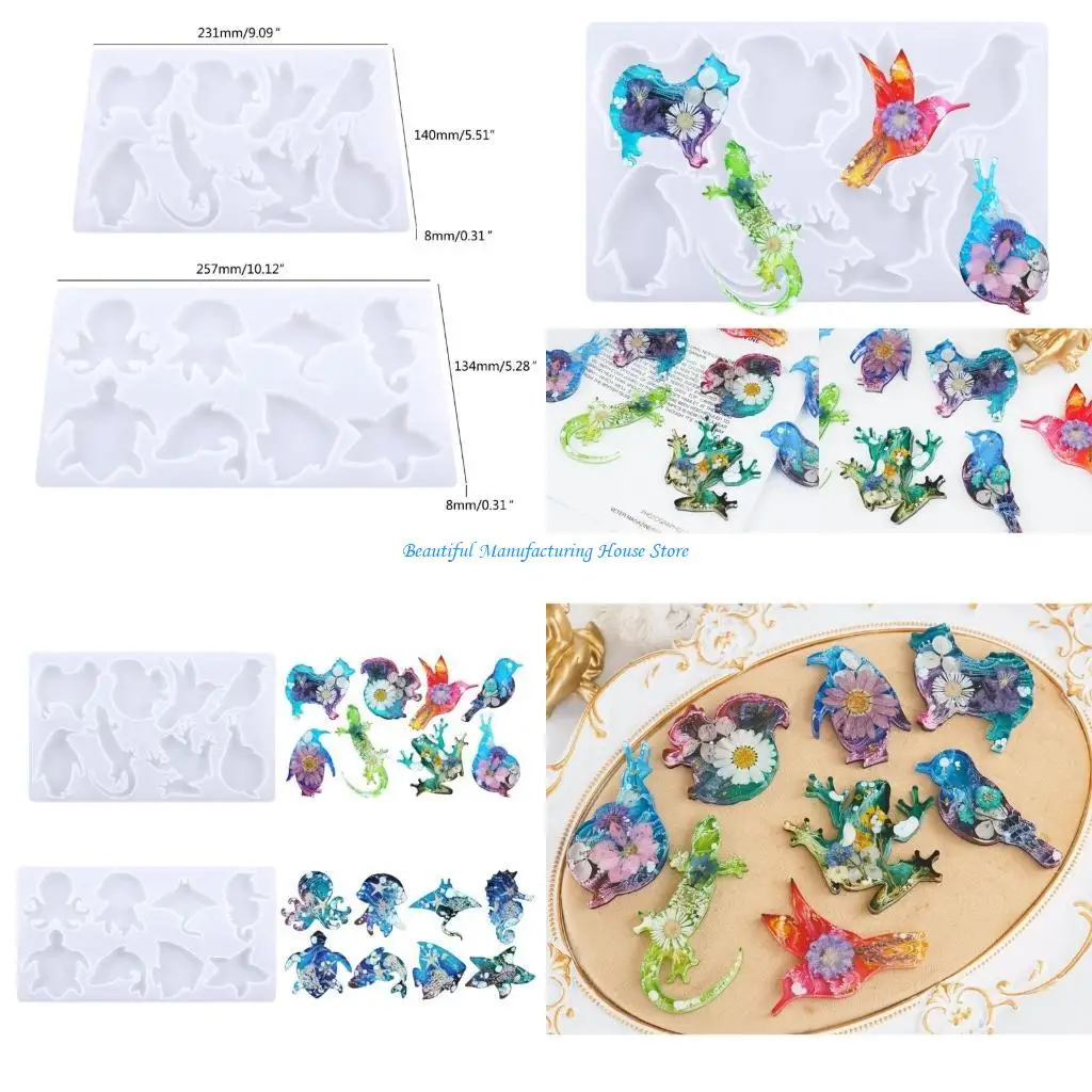 E56A Keychain Charms Silicone Molds Animal Epoxy Casting Mold for DIY Jewelry Making