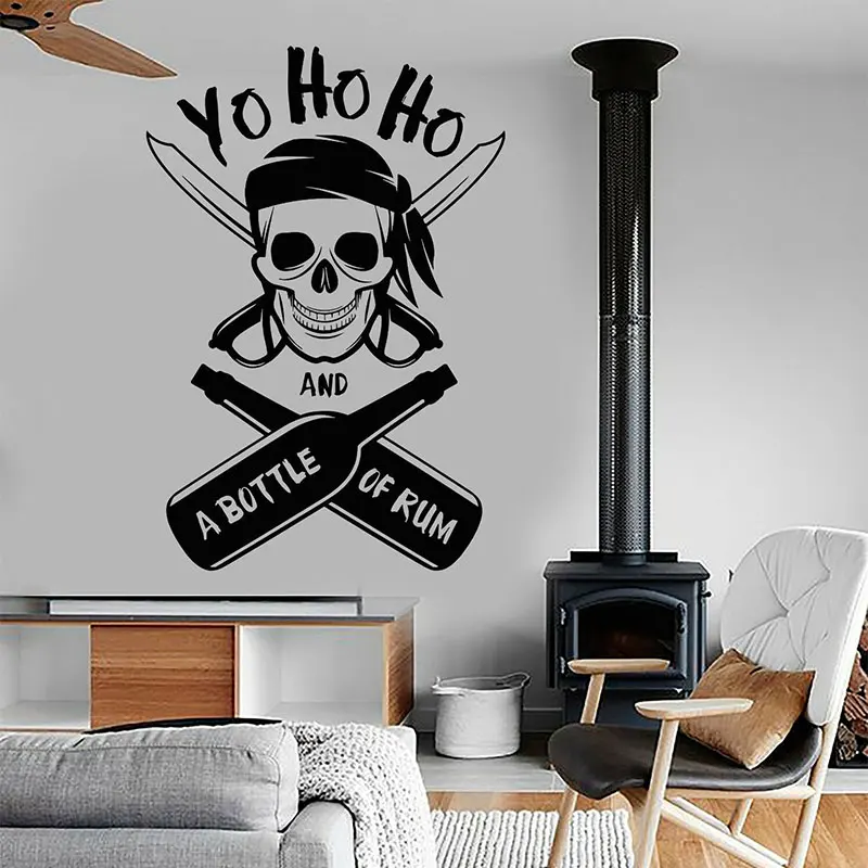 Yo Ho Ho A Bottle of Rum Pirate Skull Wall Stickers Vinyl Nautical Home Decor Interior Boys Room Kids Bedroom Decals Mural AB43