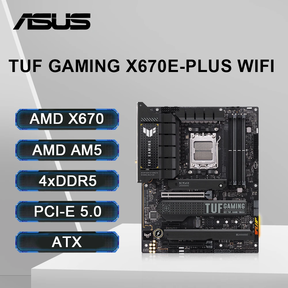 ASUS TUF GAMING X670E-PLUS WIFI Motherboard Support 7900X 7800X3D 7700 7600X 7500F CPU DDR5 7800MHz M.2 PCIe5.0 AMD X670 AM5