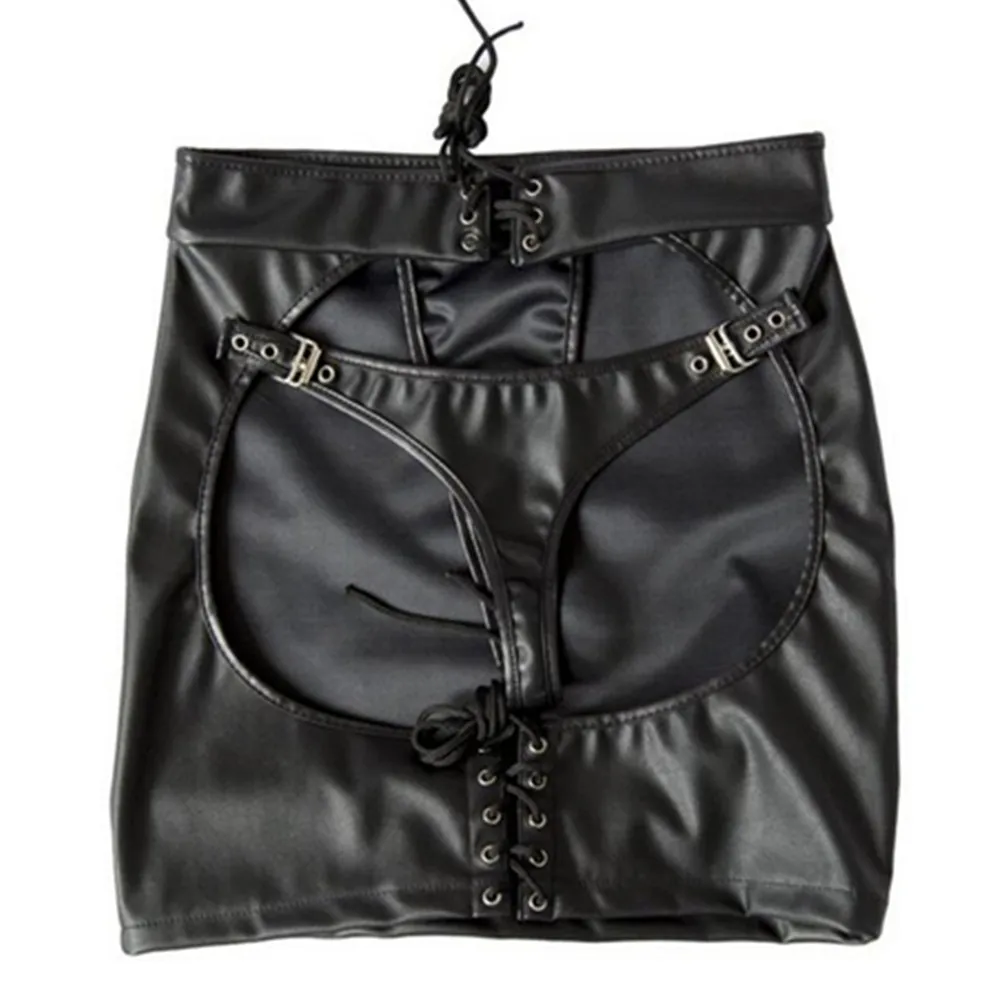 

Hot Sexy Women PU Faux Leather MINI Skirt with Thong Spanking Skirt Club DS Dance Bondage Erotic Lingerie Skirt Night Clubwear