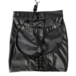 Hot Sexy Women PU Faux Leather MINI Skirt with Thong Spanking Skirt Club DS Dance Bondage Erotic Lingerie Skirt Night Clubwear
