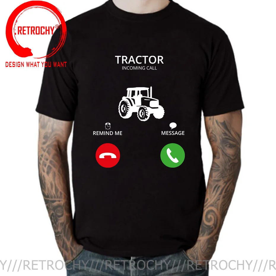 Incoming Call Mobile Anruf Tractor T Shirt men Funny Traktor Landwirt T-Shirt Farm Farmer Farming Tees Tops Streetwear Tee Shirt