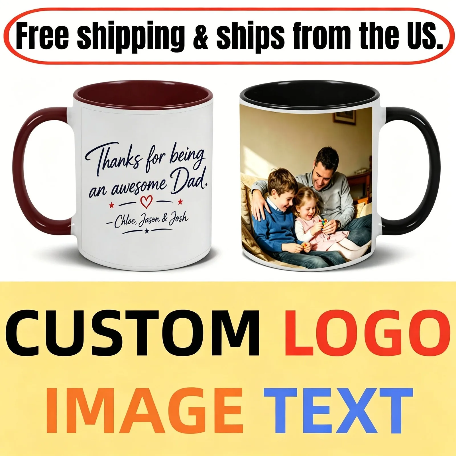 

Father's Day Gift Dad Custom Name Photo Mug Personalized Coffee Cup from Child