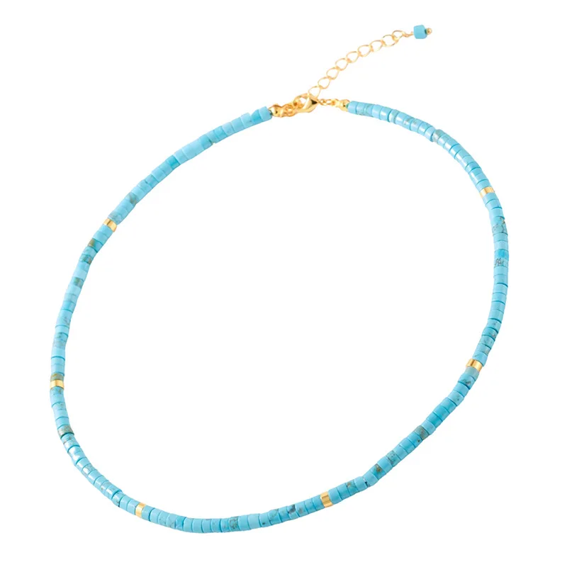 

Bohemian style necklace Crystal turquoise beaded collarbone chain jewelry for women