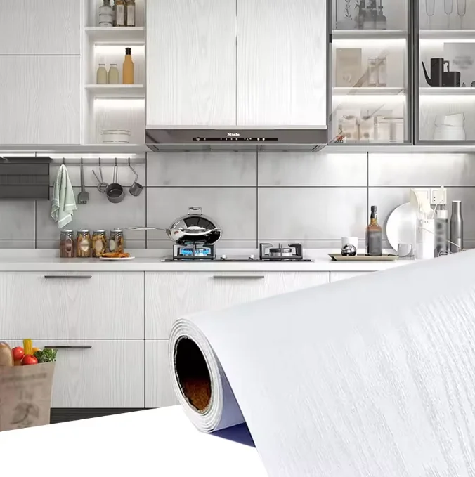 White Wood Grain Peel and Stick Wallpaper – Waterproof & Oilproof Contact Paper, Removable Self-Adhesive Vinyl for Kitchen Cabin