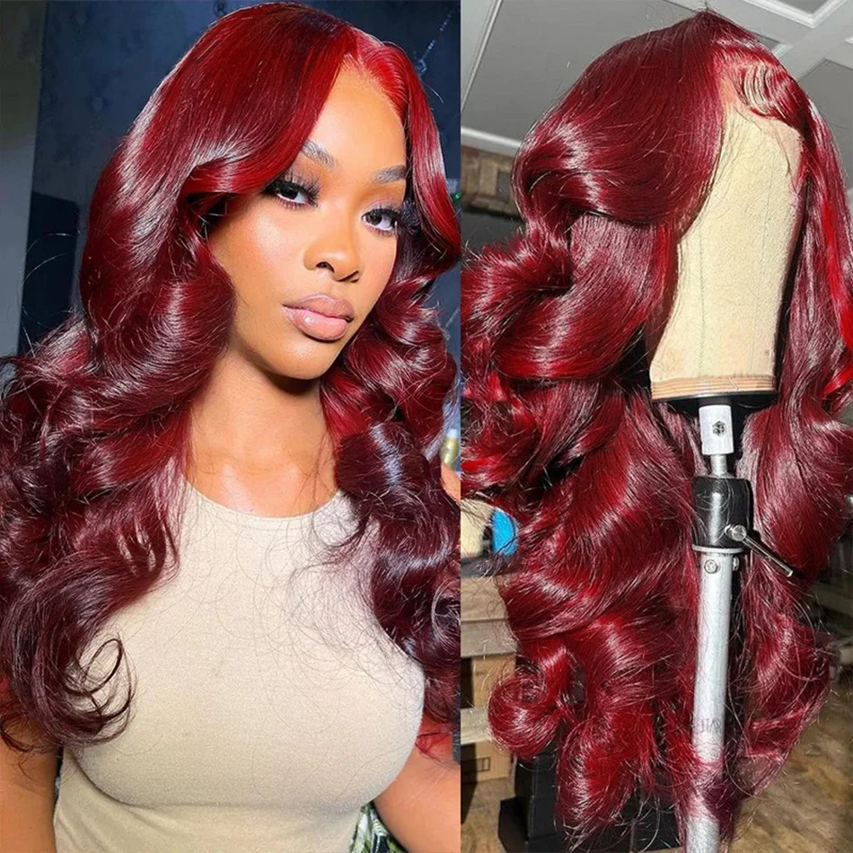 

99J Burgundy 13X6 Hd Lace Frontal Human Hair Wigs Body Wave 13X4 Lace Front Human Hair Wigs For Women Colored 220 High Density