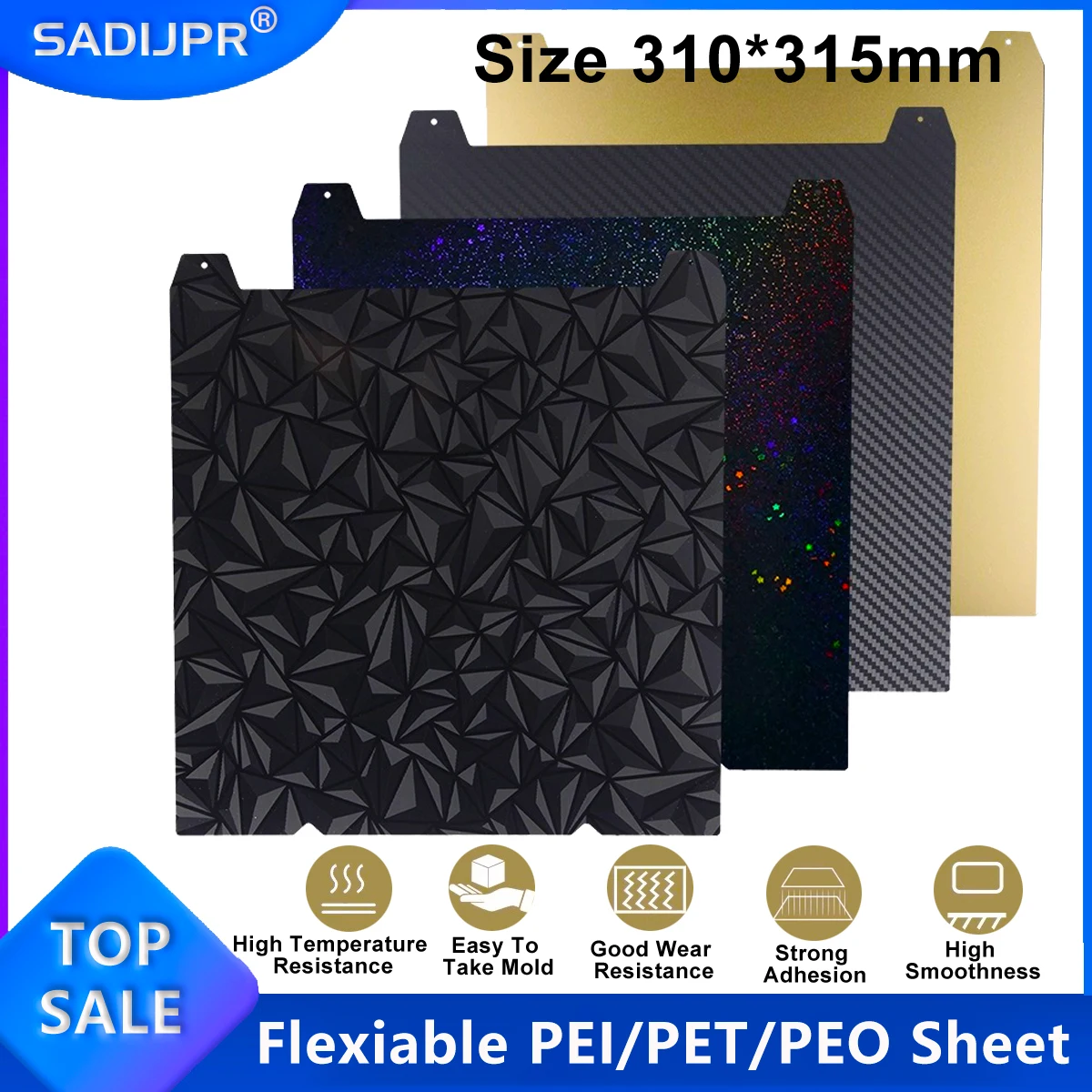 3D Printer 310*315mm Build Plate Flexiable PEI/PET/PEO Sheet Double Side Coating Heatbed for Creality Ender-3/End-5 S1/K1 Printe