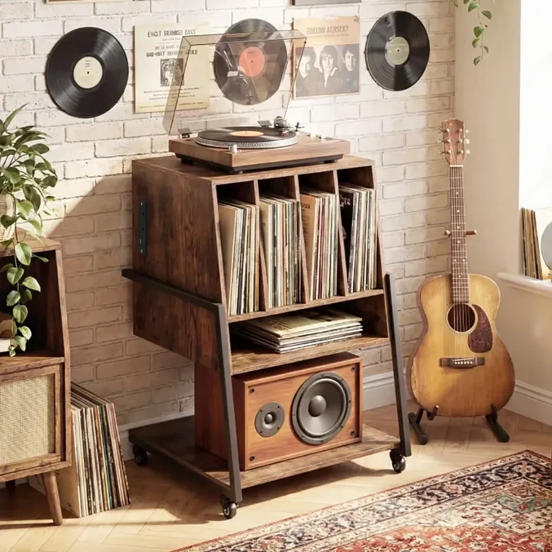 Rotary Turntable Stand with Wheels and Power Socket for Musical Instruments