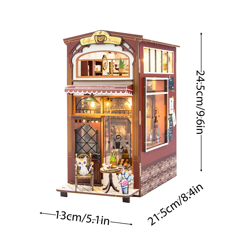 DIY Book Nook Kit Shelf Insert Miniature Dollhouse 3D Puzzle Assembly Model Building Bookend Toys With LED Light Bookshelfv Gift